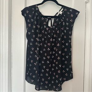 LC Lauren Conrad Black with bows sheer Floral Blouse Medium